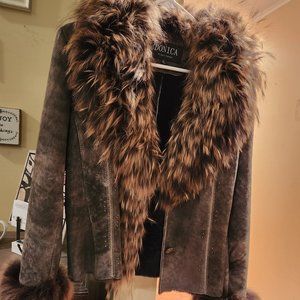 Womens soft leather and fur coat